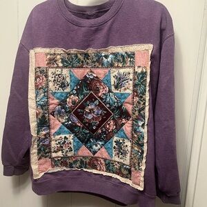 Purple Sweatshirt with Floral Patchwork large